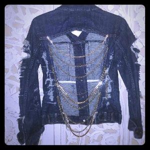 Custom chain distressed denim jacket